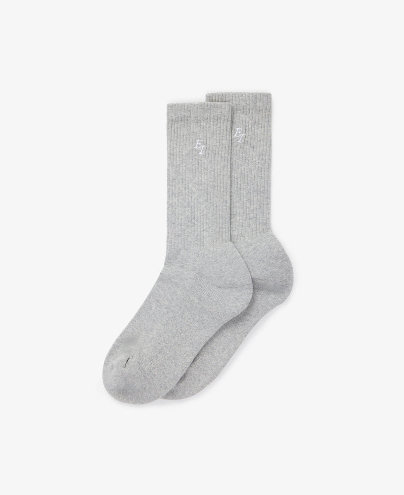 EI Monogram Embroidered Sock - Heather Grey