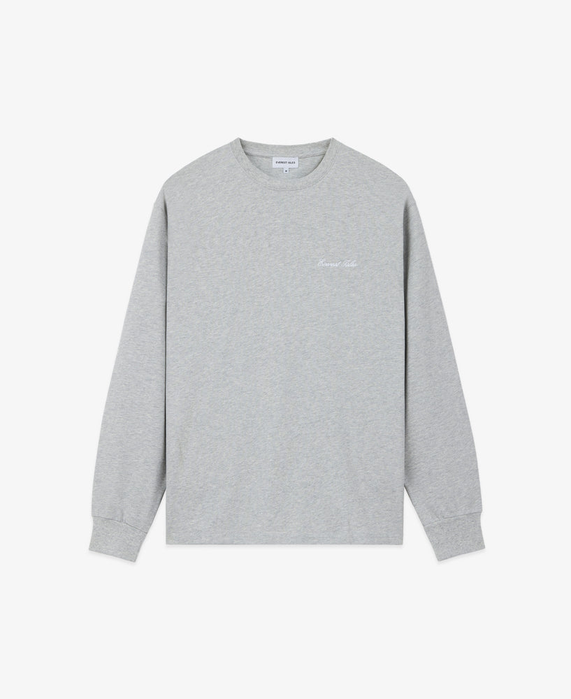 Embroidered Script Tee L/S - Heather Grey